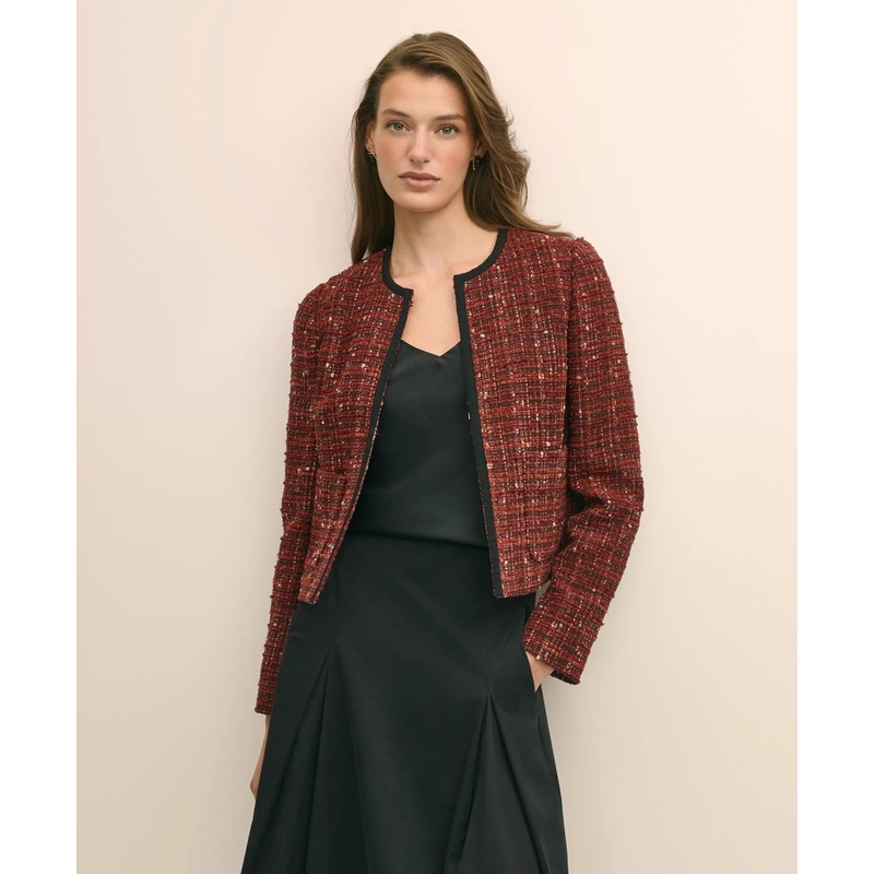 Cotton-Wool Blend Boucle Shimmer Cropped Jacket