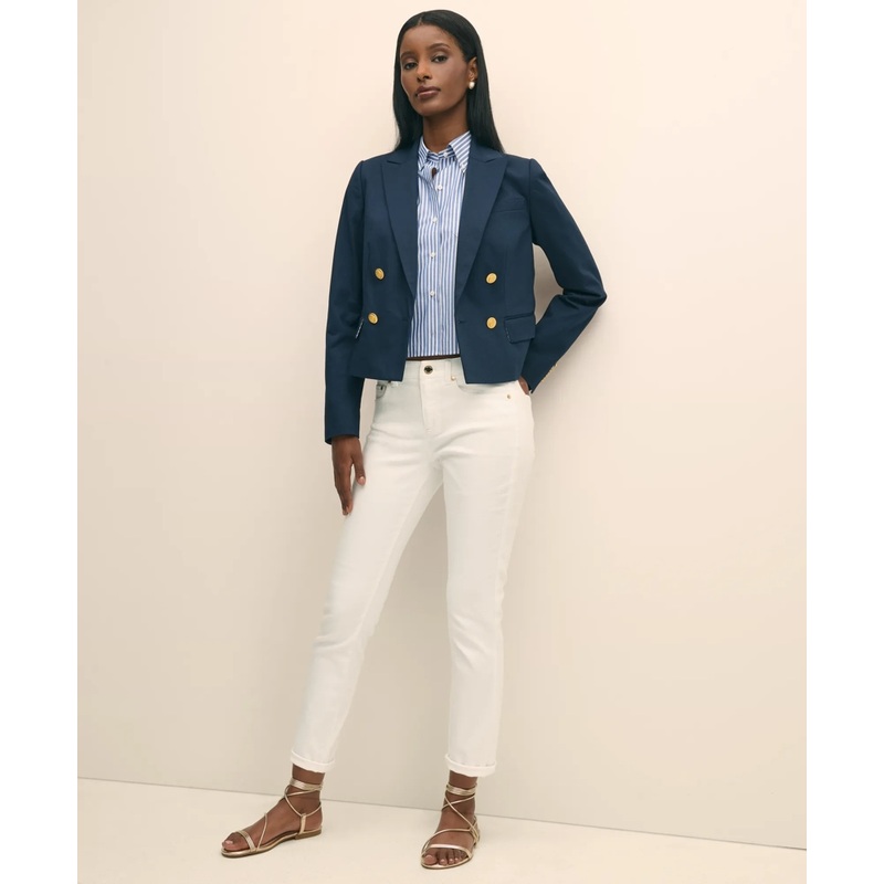 Cropped Double-Breasted Blazer in Cotton Faille