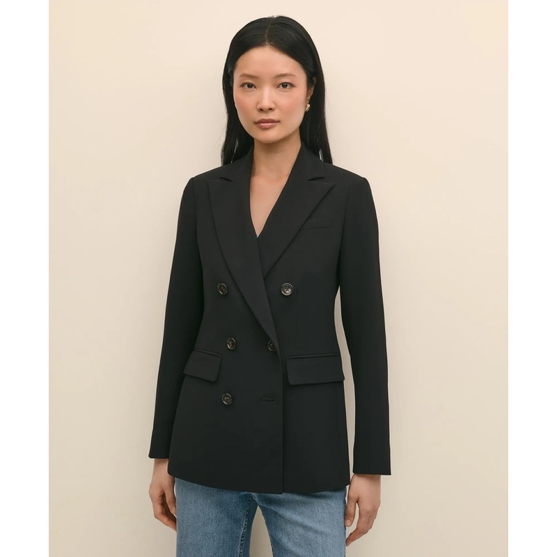 Double-Breasted Peak Lapel Jacket in Fine Twill Stretch Crepe