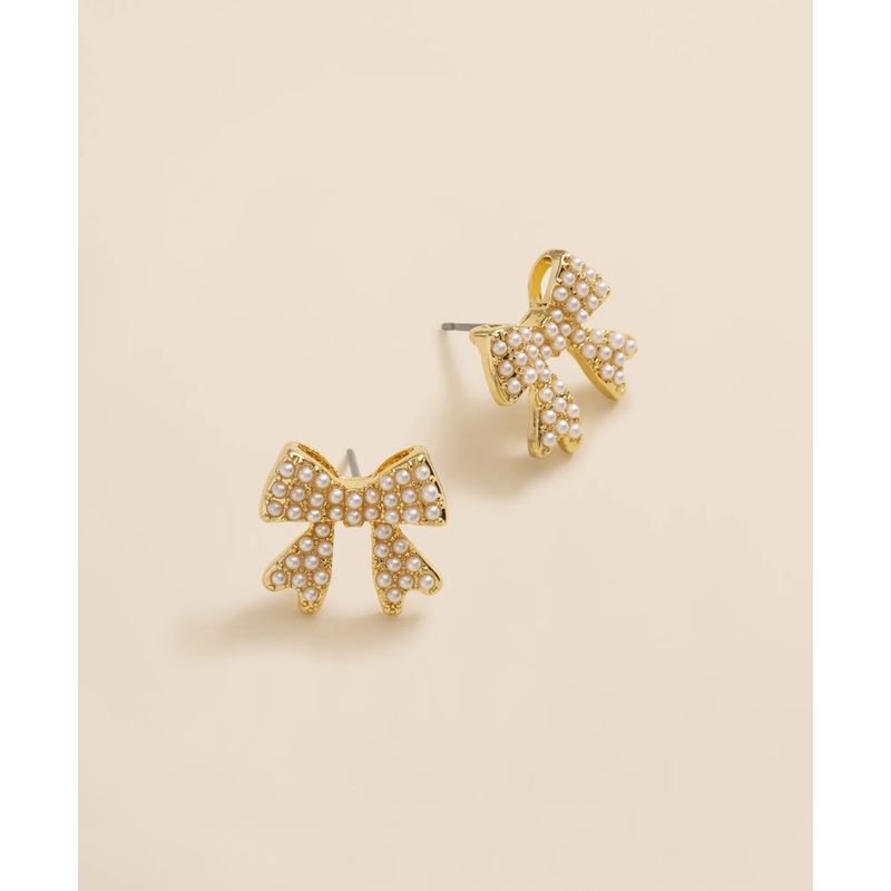 Faux-Pearl Bow Stud Earrings