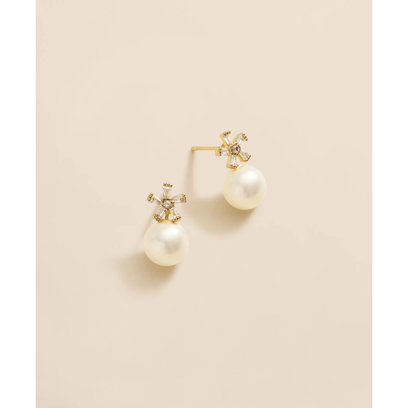 Faux-Pearl Floral Drop Earrings