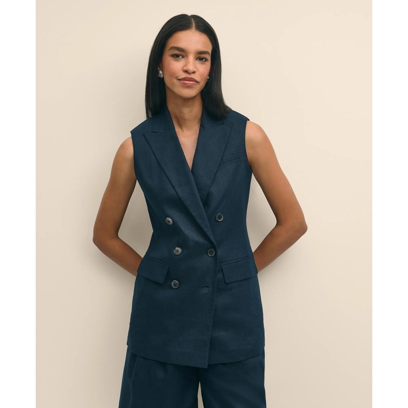 Linen Double-Breasted Peak Lapel Vest