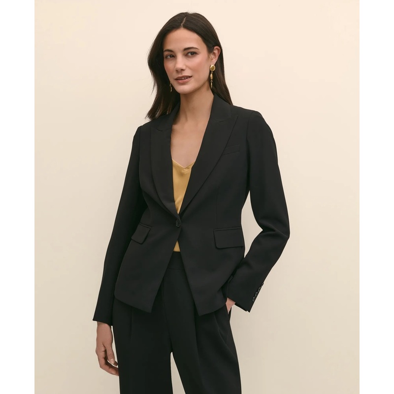 Single-Breasted Peak Lapel Jacket in Fine Twill Stretch Crepe