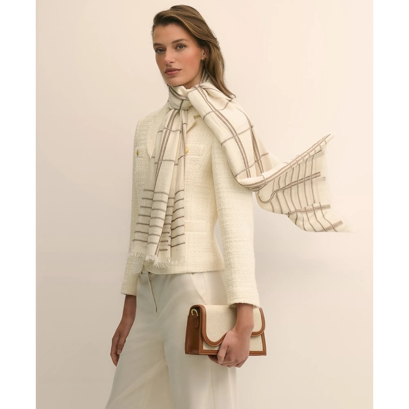 Viscose-Wool-Silk Blend Shimmer Plaid Scarf