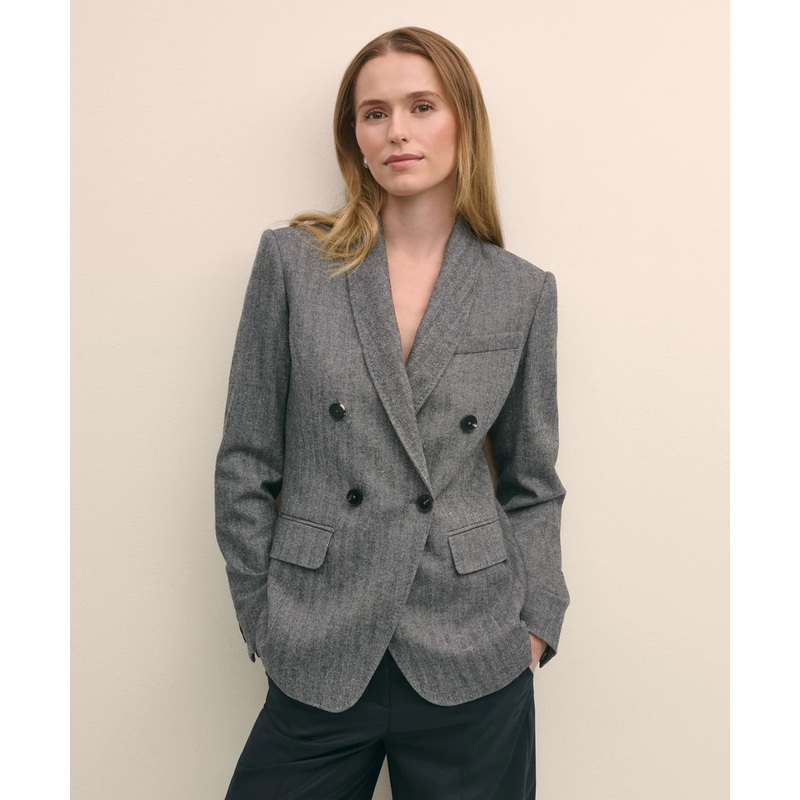 Wool-Blend Double-Breasted Herringbone Jacket