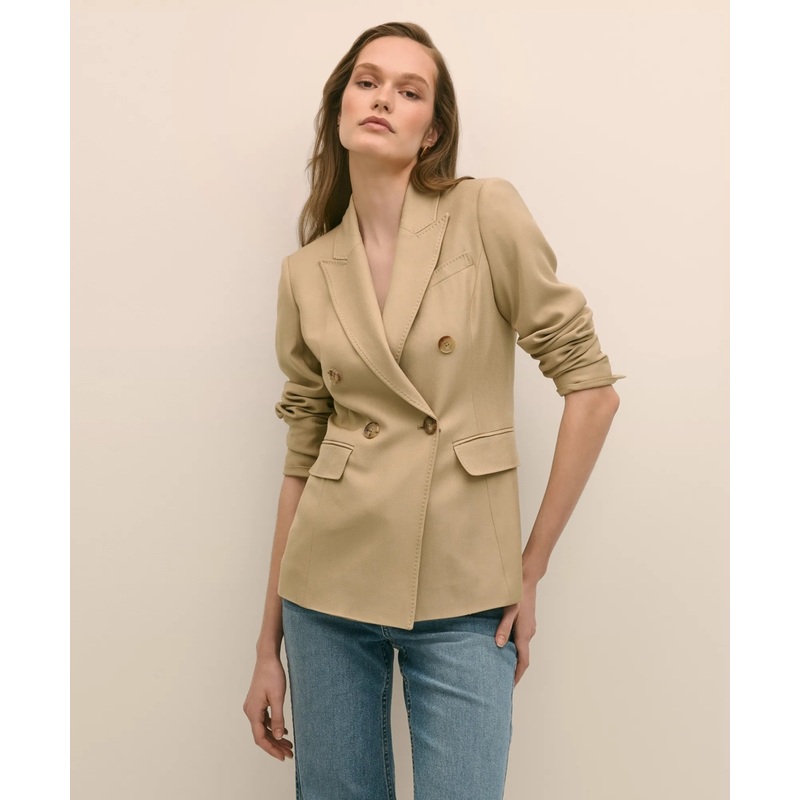 Wool-Blend Peak Lapel Double-Breasted Jacket