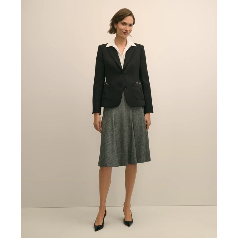 Wool-Blend Pleated Herringbone Skirt