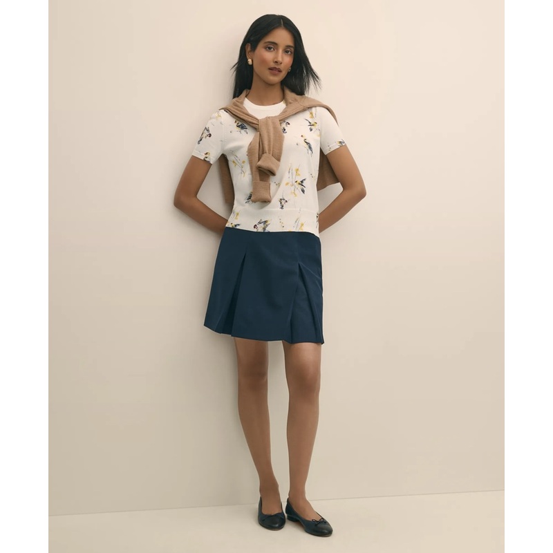 Wool Blend Pleated Hopsack A-Line Skirt