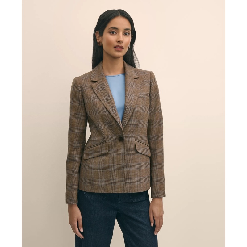 Wool Prince of Wales Plaid Peak Lapel Jacket