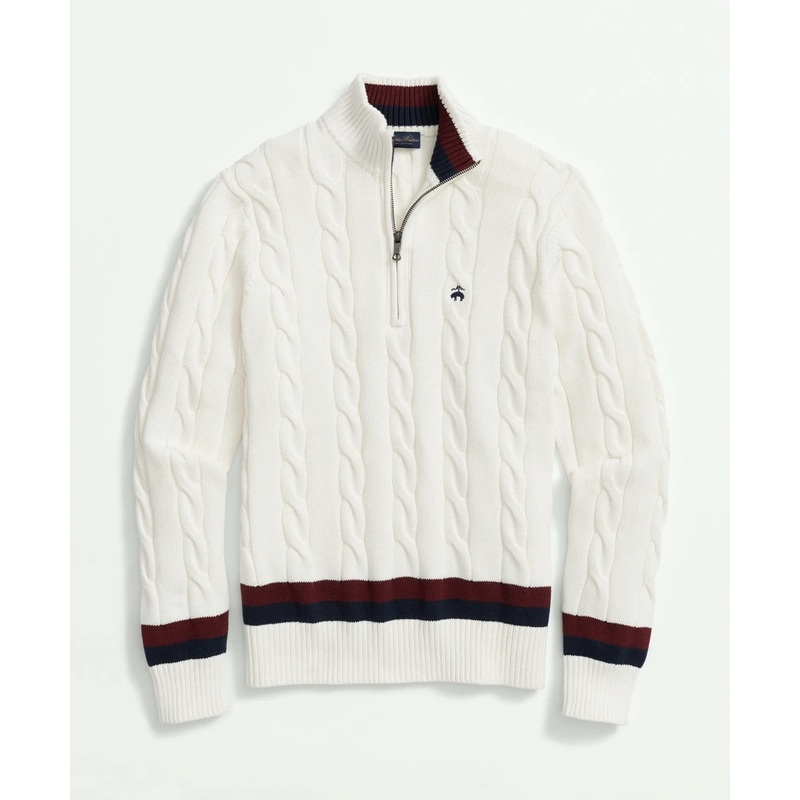 Cable Knit Tennis Half-Zip Sweater in Supima Cotton