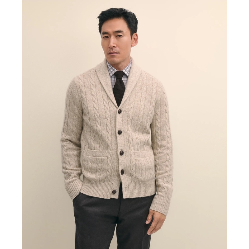Cashmere Cable Knit Shawl-Collar Cardigan