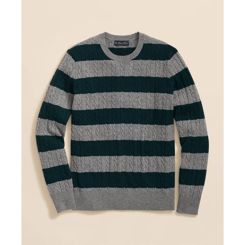 Cashmere Wool Cable-Knit Sweater in Rugby Stripe