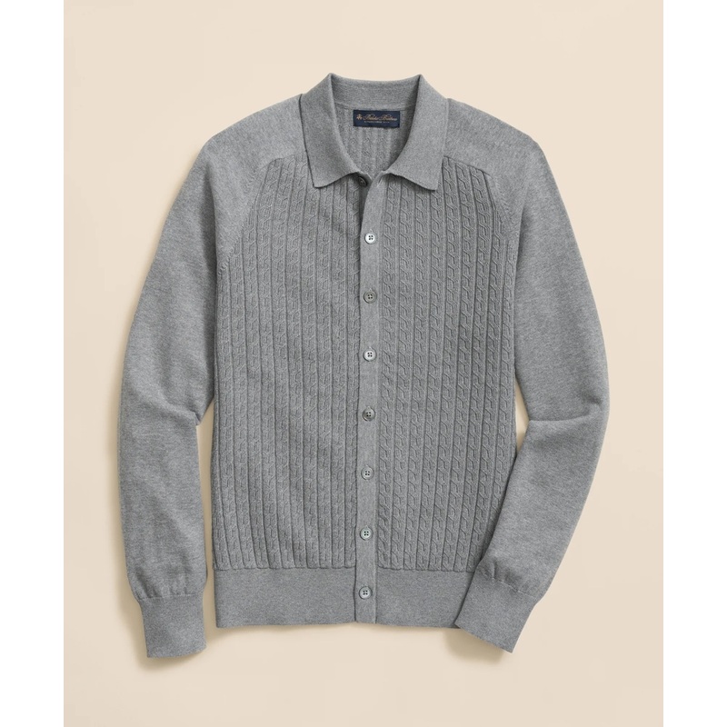 Cotton Mini-Cable Polo Cardigan