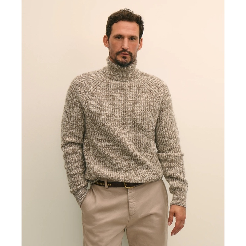 Merino-Cashmere Marled English-Rib Turtleneck