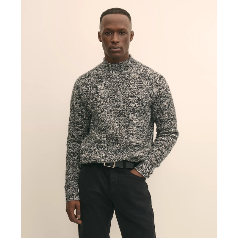 Merino Wool Aran Marled Mock Neck Sweater