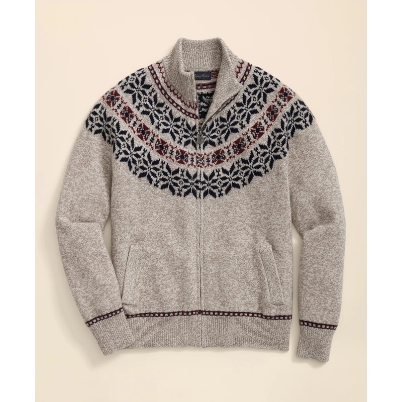 Merino Wool Fair Isle Zip Cardigan