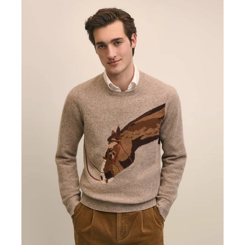 Merino Wool Intarsia Horse Motif Sweater