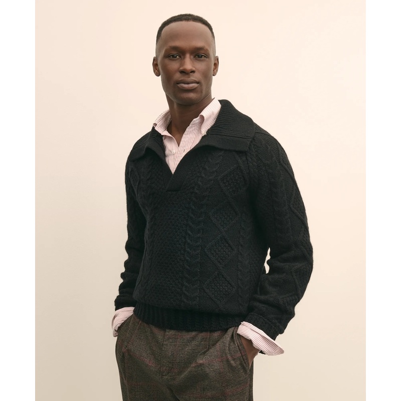 Merino Wool Johnny Collar Aran Sweater