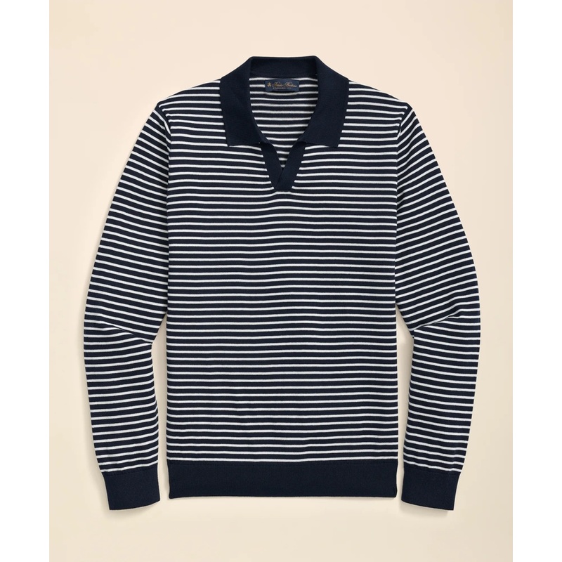 Pima Cotton Mariner Stripe Johnny Collar Sweater