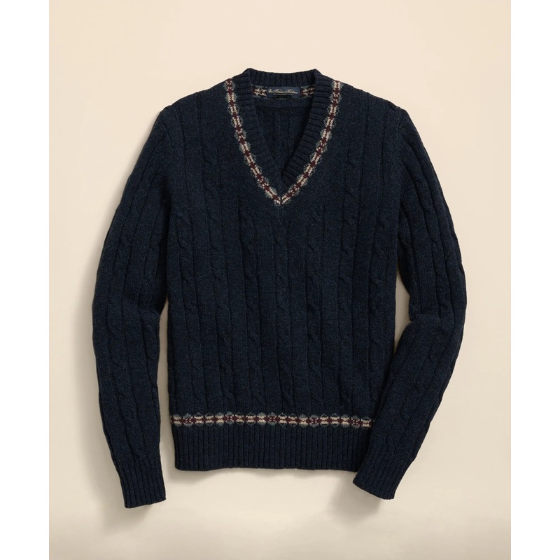 Shetland Wool Fair-Isle Tipped Archive Tennis Sweater
