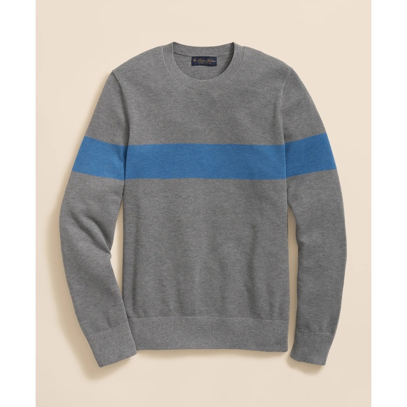 Supima Cotton Crewneck Chest Stripe Sweater