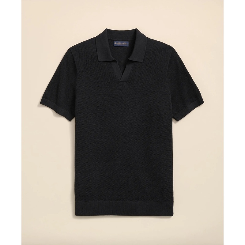 Supima Cotton Pique Johnny Collar Sweater