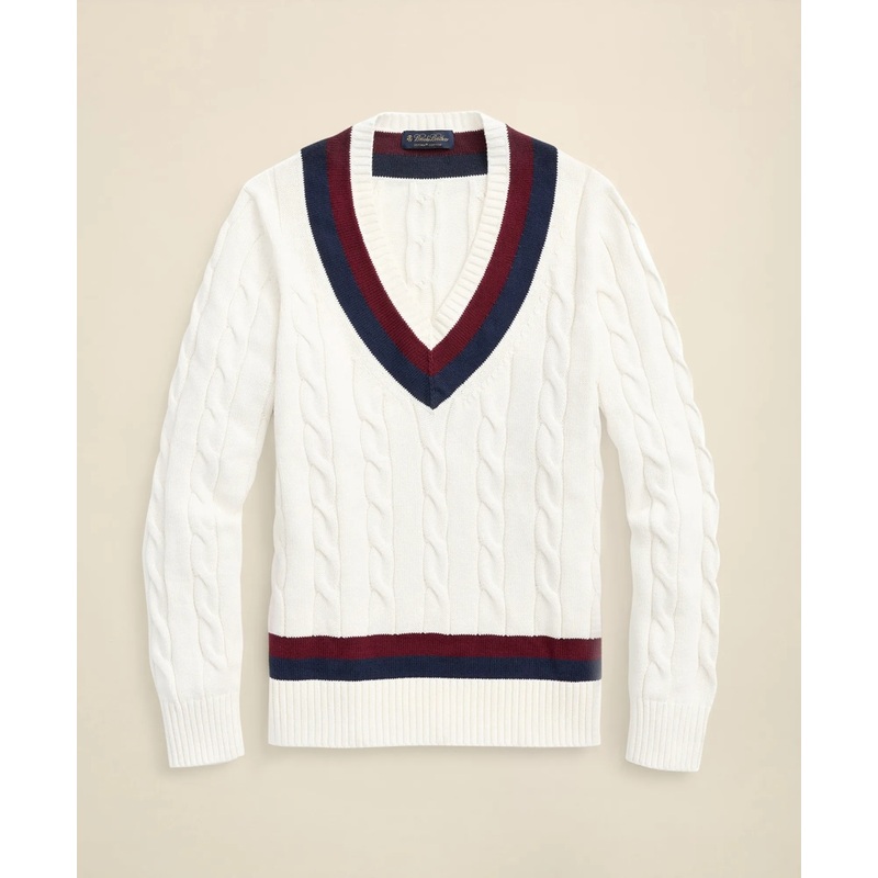 Vintage-Inspired Tennis V-Neck Sweater in Supima Cotton
