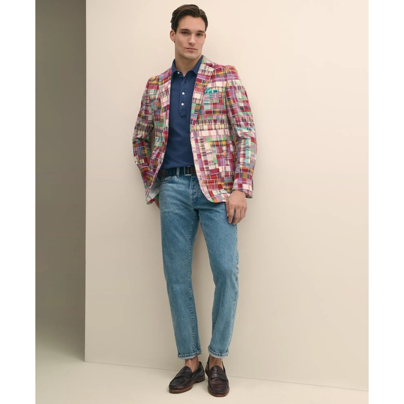 Classic Fit Cotton Patchwork Madras Sport Coat