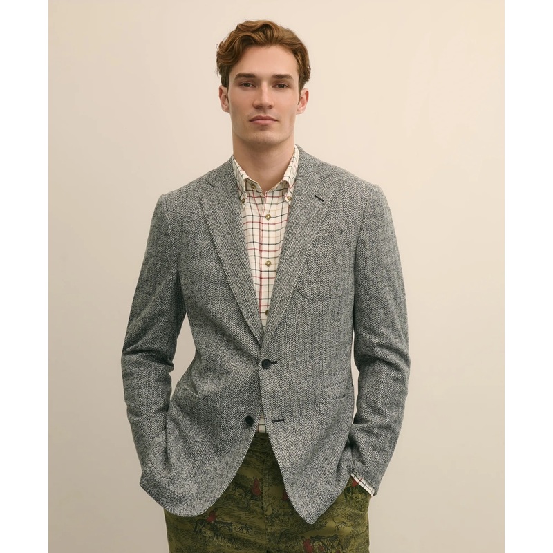 Classic Fit Herringbone Knit Sport Coat in Wool-Cotton