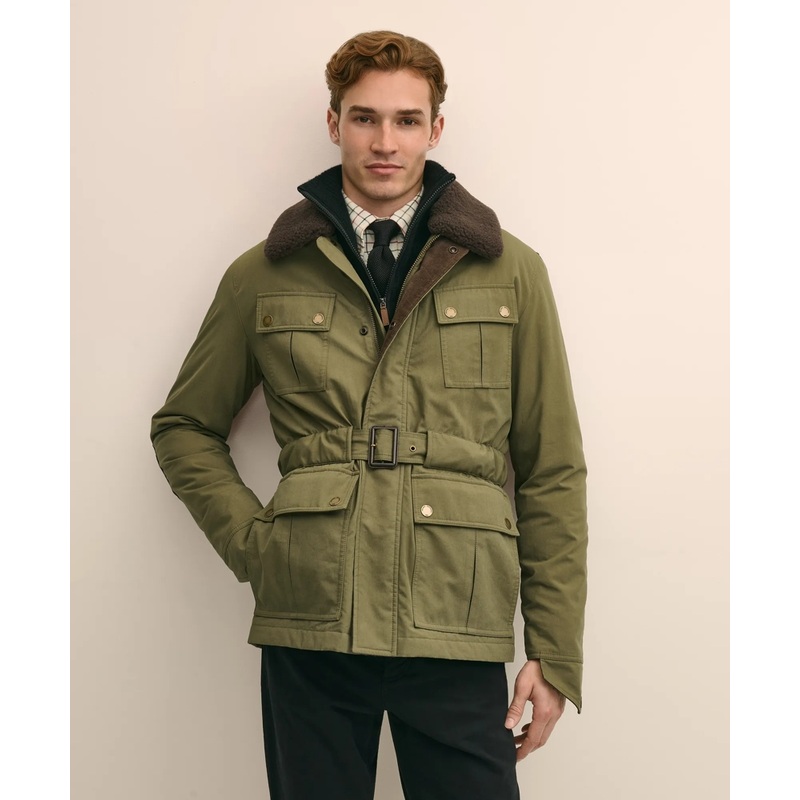Cotton Field Jacket With Removable Shearling Collar