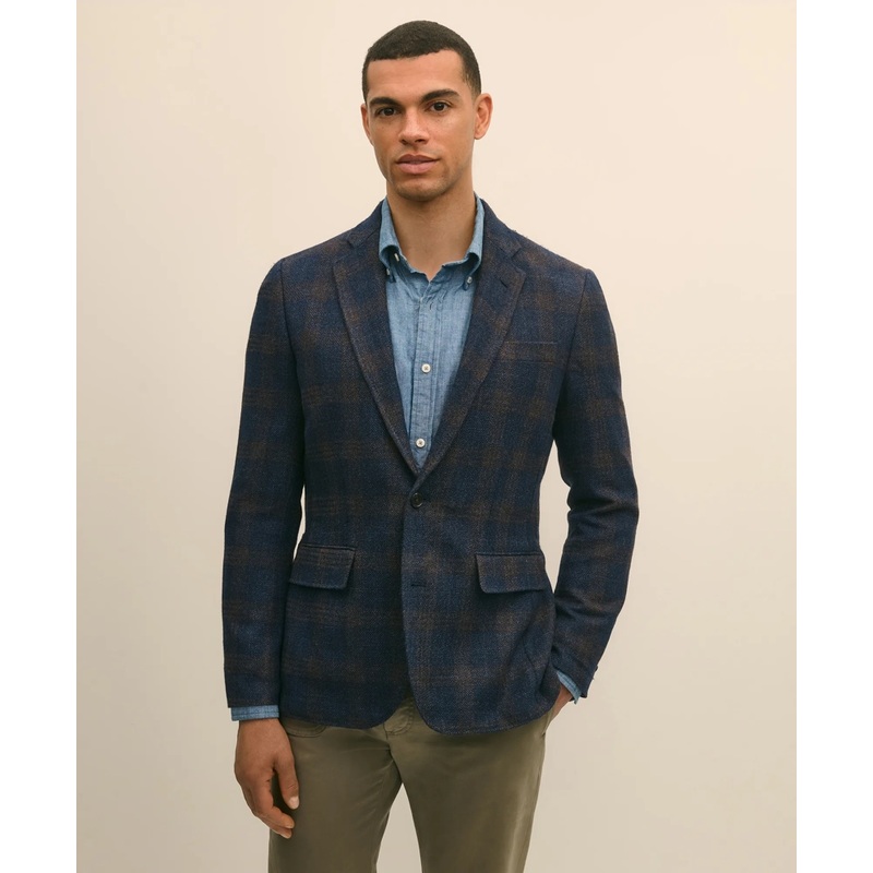 Slim Fit Wool-Cotton-Silk-Cashmere Hopsack Check Sport Coat