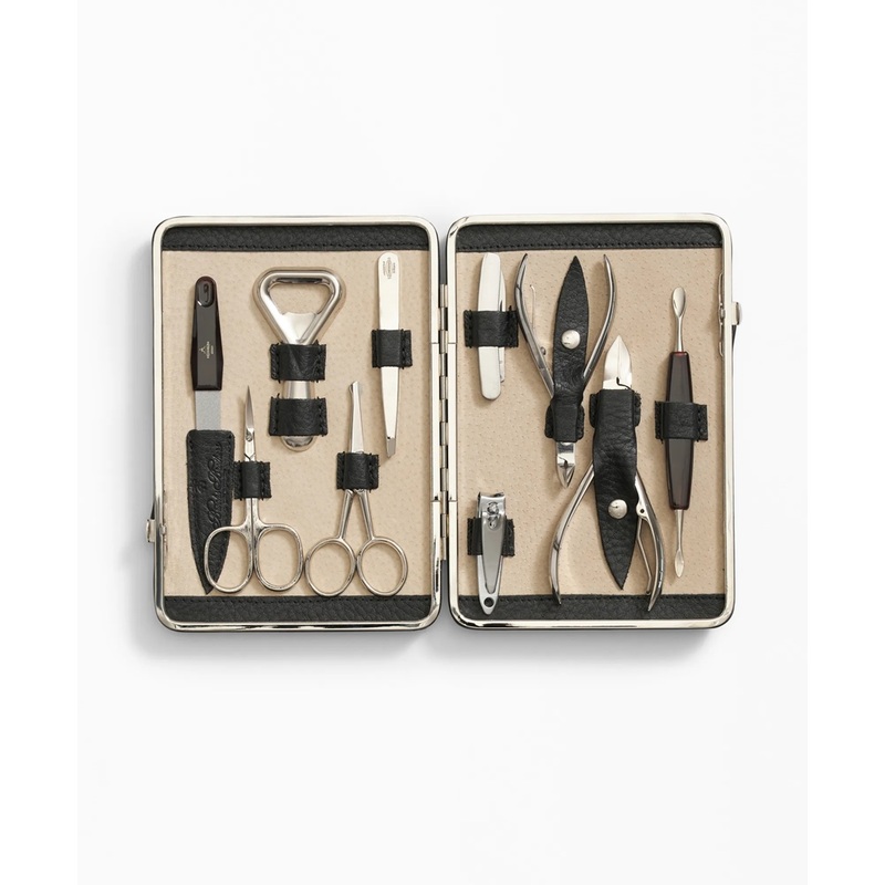 Stainless Steel Manicure Set With Calfskin Case