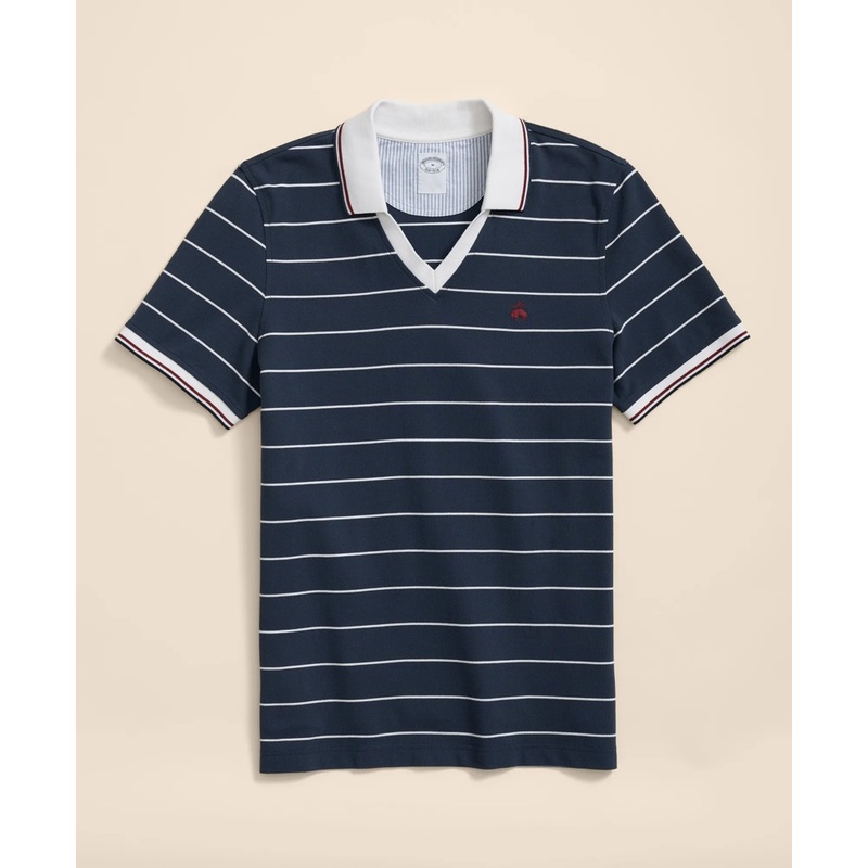 Supima Cotton Johnny Collar Soccer Stripe Polo Shirt