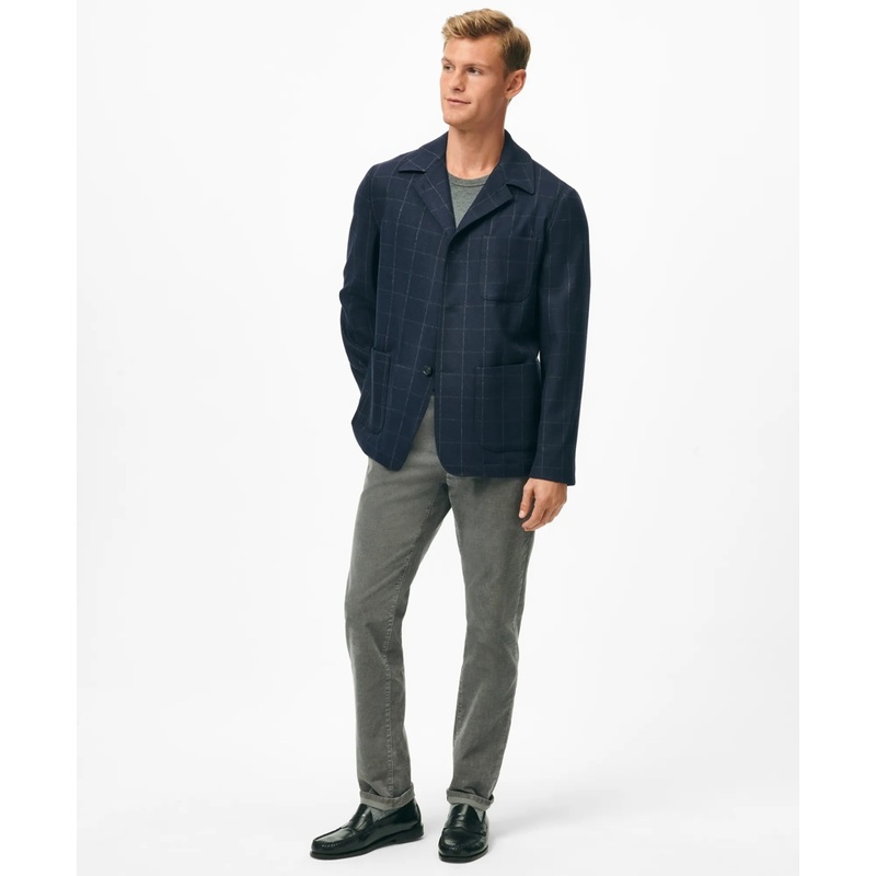 Tailored Shirt Jacket in Windowpane Wool-Cashmere Blend