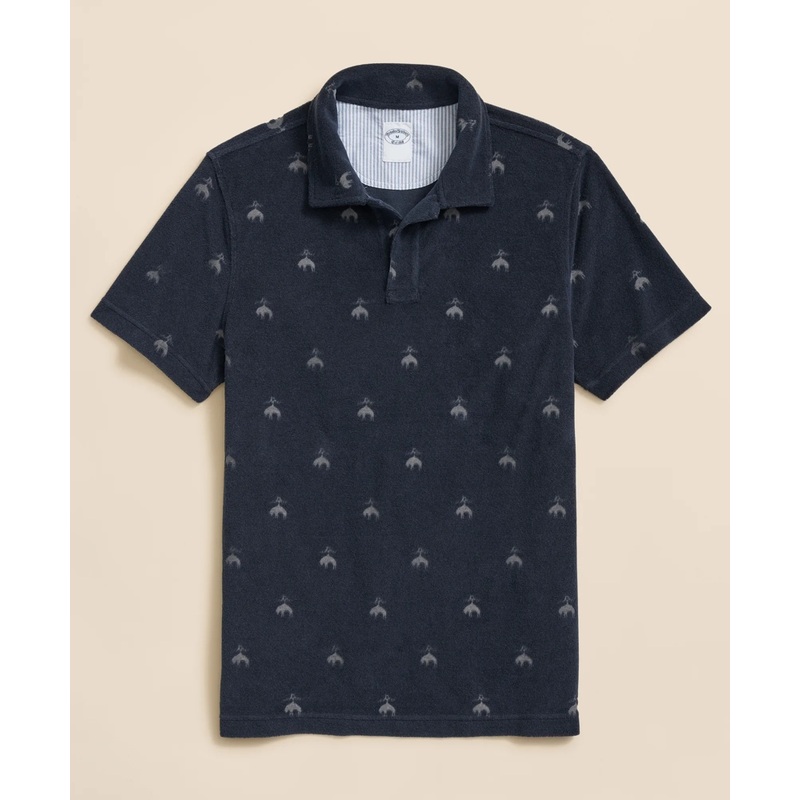 Terry Cloth Jacquard Polo Shirt with Golden Fleece Motif