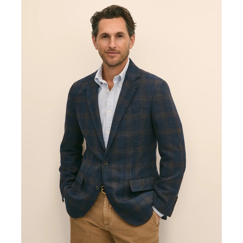 Traditional Fit Wool-Cotton-Silk-Cashmere Hopsack Check Sport Coat