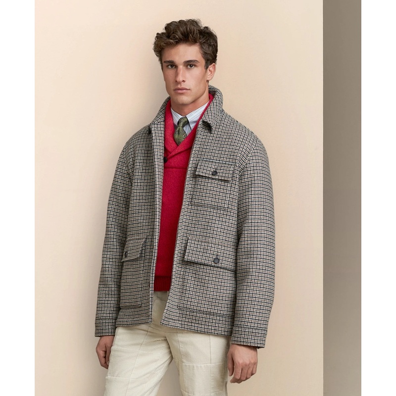 Wool Blend Double-Faced Guncheck Walking Coat