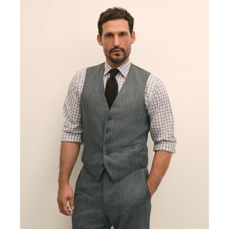 Archive Pinstripe Vest in Wool Flannel