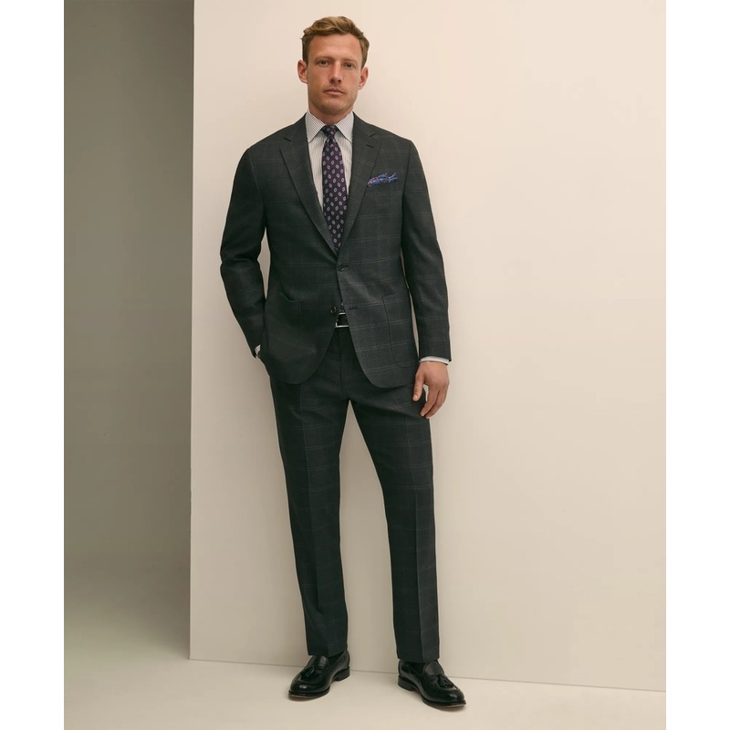 Brooks Brothers Explorer Collection Classic Fit Wool Windowpane Suit Pants