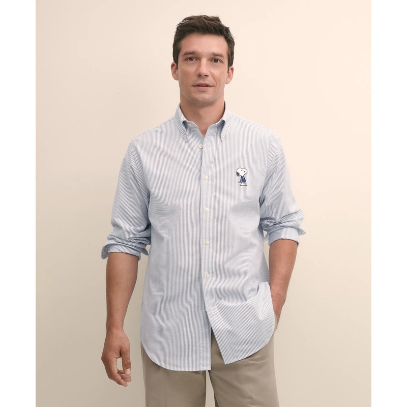 Brooks Brothers X PEANUTS Traditional Fit Cotton Oxford Button-Down Collar, Striped Sport Shirt