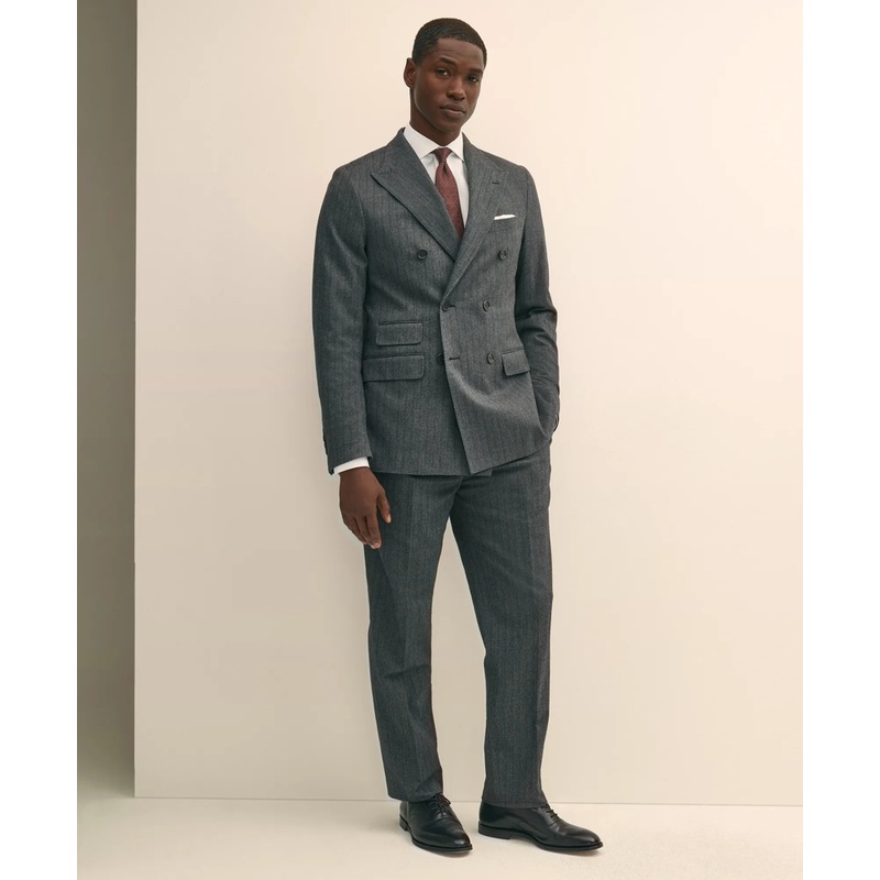Classic Fit Cotton Herringbone Suit Pants