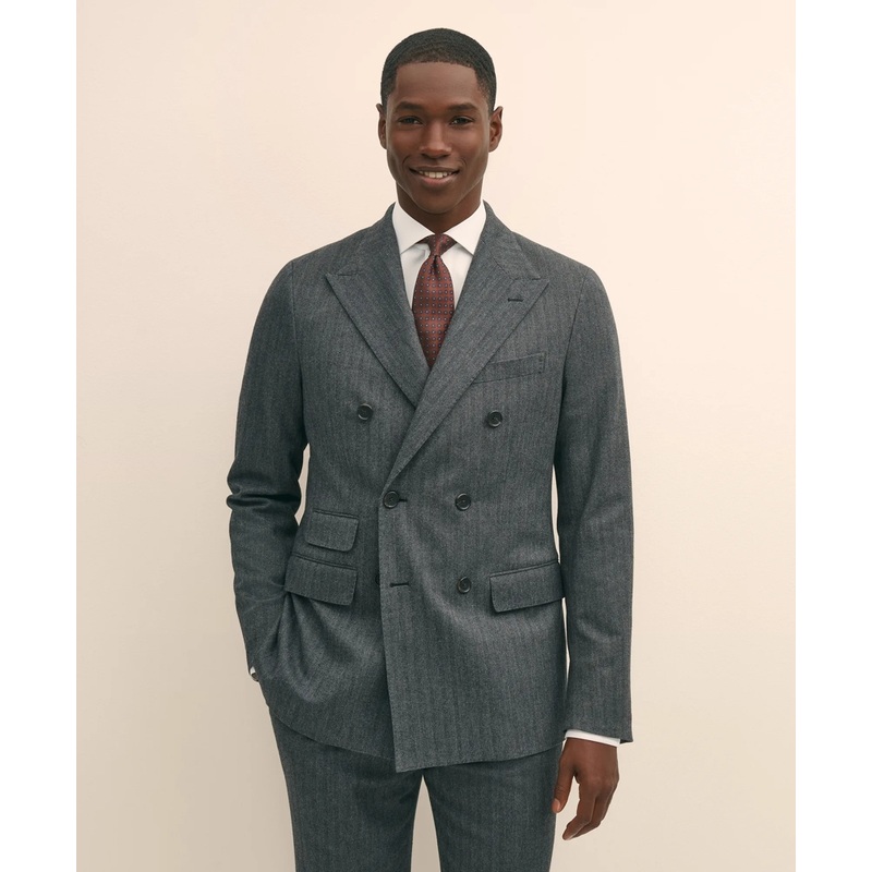 Classic Fit Double-Breasted Cotton Herringbone Suit Jacket