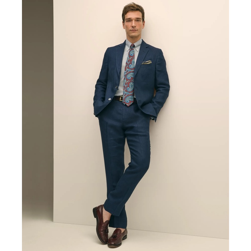 Classic Fit Linen Herringbone Dress Pants