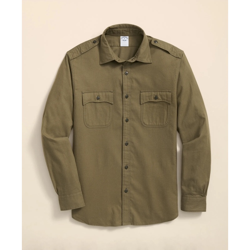 Cotton-Cashmere Flannel Military Sport Shirt