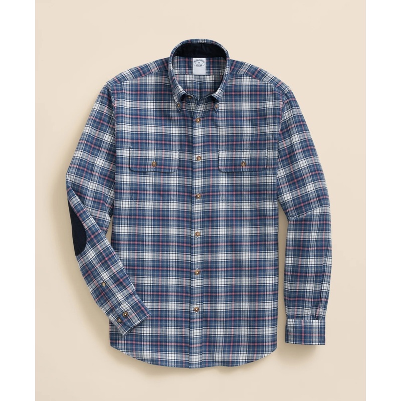 Cotton-Cashmere Flannel Plaid Sport Shirt