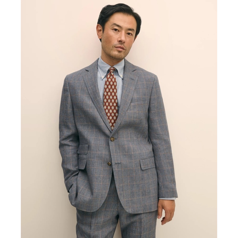 Slim Fit Check Linen Suit Jacket