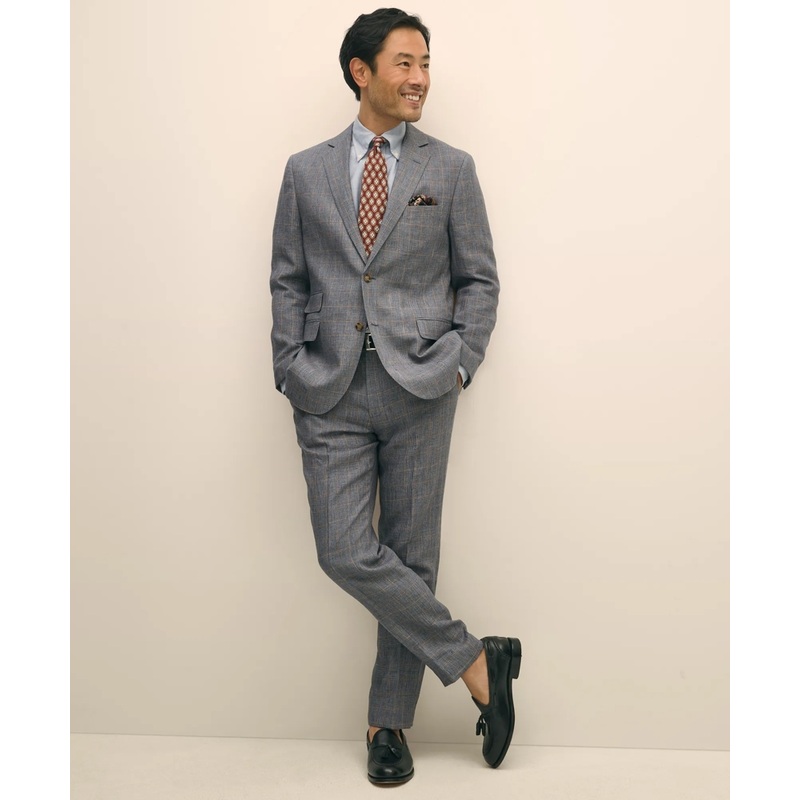 Slim Fit Check Linen Suit Pants