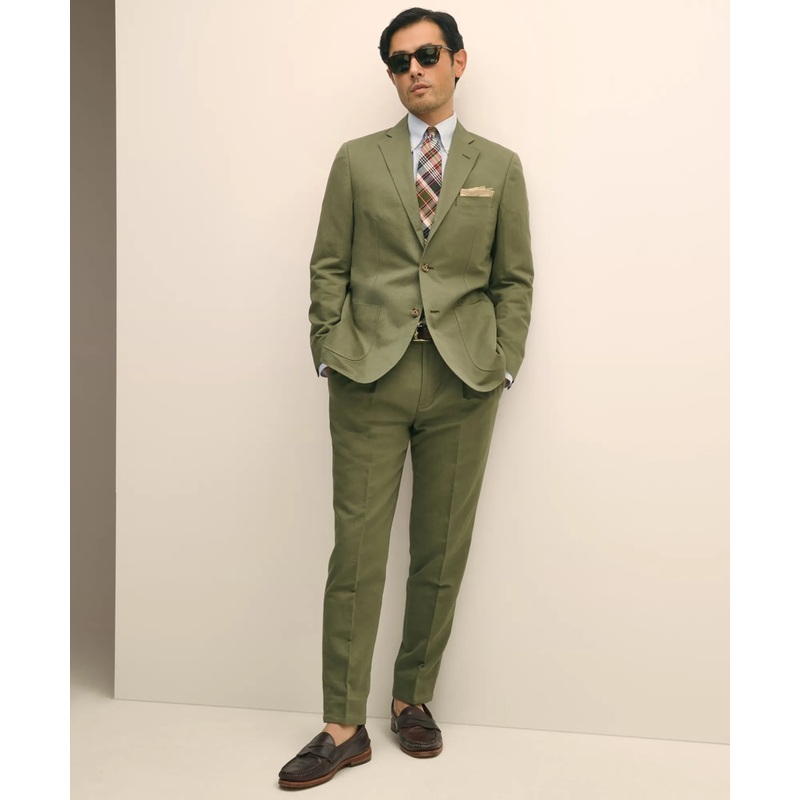 Slim Fit Fine Twill Washed Linen-Cotton Single-Pleat Suit Pants