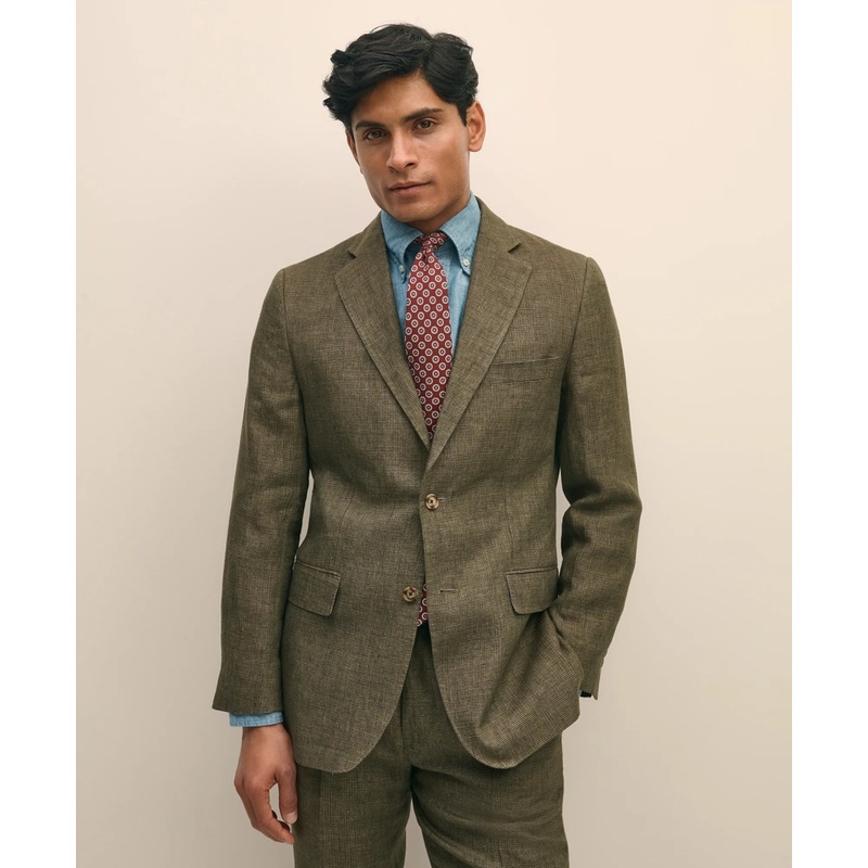 Slim Fit Houndstooth Linen Suit Jacket
