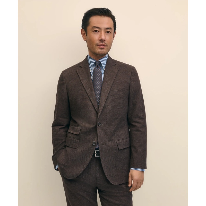 Slim Fit Mini-Houndstooth Suit Jacket in Brushed-Cotton